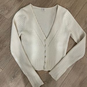 Wilfred cropped fitted cableknit cream cardigan